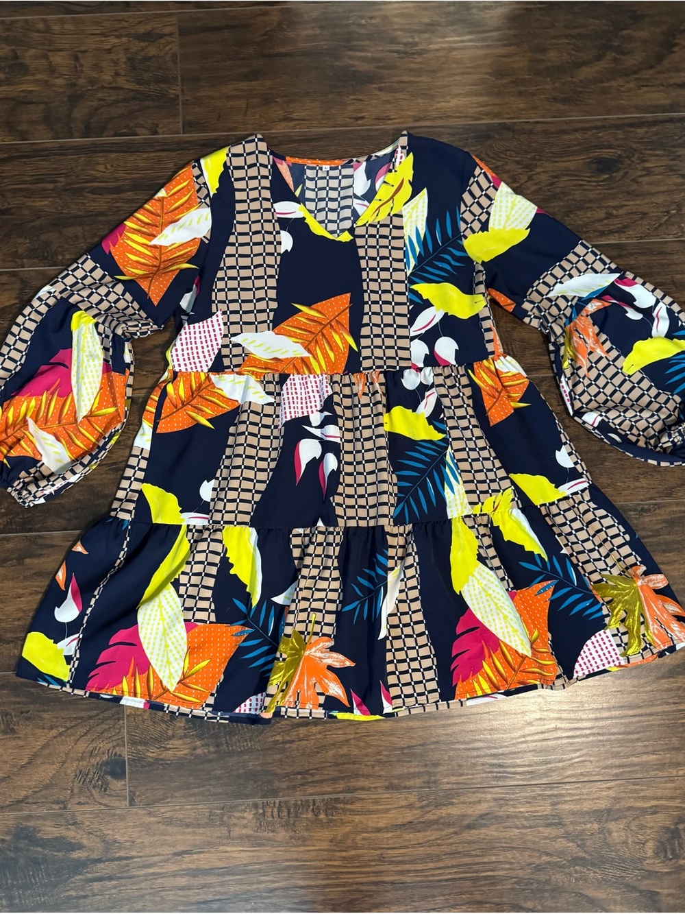 Printed Mini Dress in Blue & Orange Like New